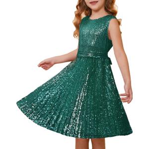 GRACE KARIN Girls Sequin Dress Sleeveless Prom Party Formal Graduations Fancy Tween Girls Dresses Size 5-12(Christmas Green)