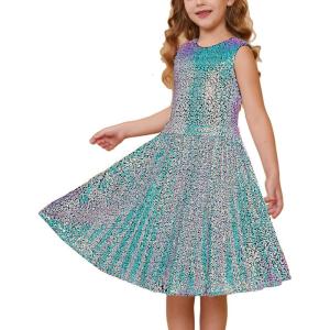 GRACE KARIN Girls Sequin Dress Sleeveless Prom Party Formal Graduations Fancy Tween Girls Dresses Size 5-12(Colorful-blue)