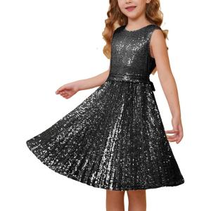 GRACE KARIN Girls Sequin Dress Sleeveless Prom Party Formal Graduations Fancy Tween Girls Dresses Size 5-12(Normal Black)