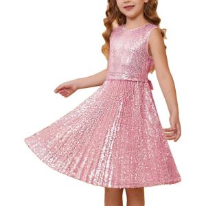 GRACE KARIN Girls Sequin Dress Sleeveless Prom Party Formal Graduations Fancy Tween Girls Dresses Size 5-12(Pink)