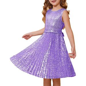 GRACE KARIN Girls Sequin Dress Sleeveless Prom Party Formal Graduations Fancy Tween Girls Dresses Size 5-12(Purple)