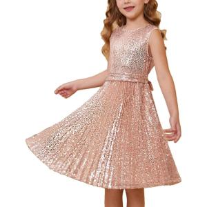 GRACE KARIN Girls Sequin Dress Sleeveless Prom Party Formal Graduations Fancy Tween Girls Dresses Size 5-12(Rose Golden)