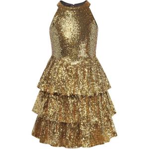 GRACE KARIN Girls Sequin Party Dress Kids Sparkly Formal Birthday Teen Special Occasion Fancy Pageant Dresses Size 6-14(Gold Black)