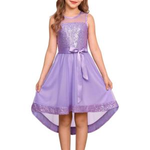 GRACE KARIN Girls Sequin Party Formal Dress Wedding Guest Sparkle Fancy Birthday Tulle High Low Prom Dresses 6-14 Years(Fantasy Purple)