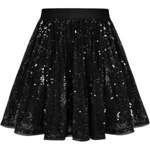 GRACE KARIN Girls Sequin Skirt Elastic Waist Sparkle Pleated Skirt for Party 5-14Y(Black)