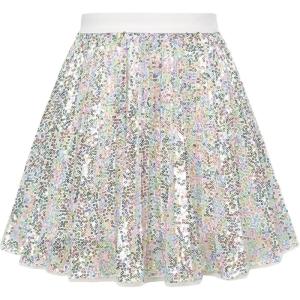 GRACE KARIN Girls Sequin Skirt Elastic Waist Sparkle Pleated Skirt for Party 5-14Y(Candy Colors)