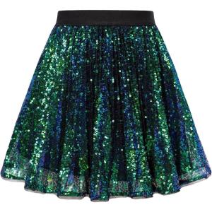 GRACE KARIN Girls Sequin Skirt Elastic Waist Sparkle Pleated Skirt for Party 5-14Y(Green)