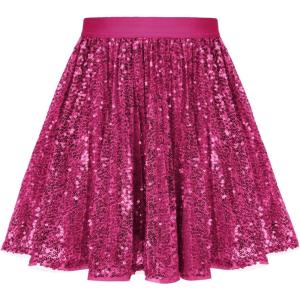 GRACE KARIN Girls Sequin Skirt Elastic Waist Sparkle Pleated Skirt for Party 5-14Y(Hot Pink)