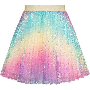 GRACE KARIN Girls Sequin Skirt Elastic Waist Sparkle Pleated Skirt for Party 5-14Y(Light Rainbow)