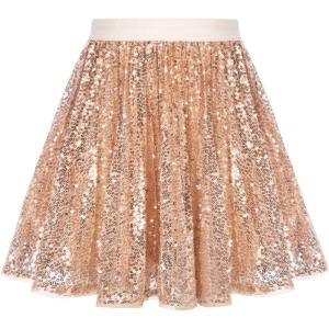 GRACE KARIN Girls Sequin Skirt Elastic Waist Sparkle Pleated Skirt for Party 5-14Y(Rose Gold)