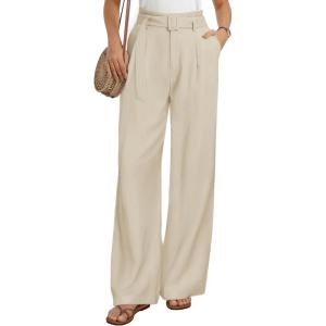 GRACE KARIN Linen Pants Women, Wide Leg High Waisted Palazzo Trousers with Pockets, Business Casual Outfits(Apricot)