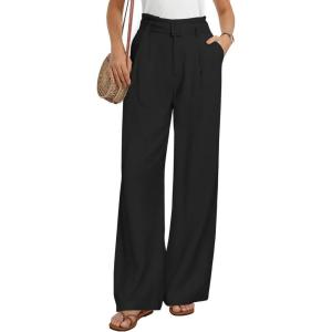 GRACE KARIN Linen Pants Women, Wide Leg High Waisted Palazzo Trousers with Pockets, Business Casual Outfits(Black)