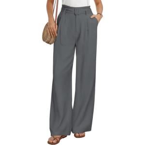 GRACE KARIN Linen Pants Women, Wide Leg High Waisted Palazzo Trousers with Pockets, Business Casual Outfits(Dark Grey)