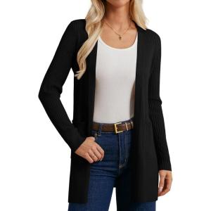 GRACE KARIN Long Sleeve Cardigan Sweaters for Women, Lightweight Long Cardigans, Open Front Dressy Casual Jacket(Black)