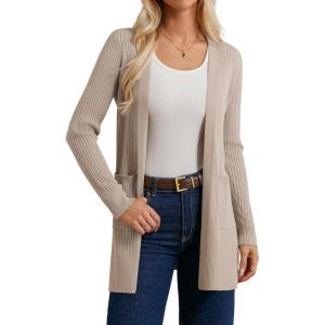 GRACE KARIN Long Sleeve Cardigan Sweaters for Women, Lightweight Long Cardigans, Open Front Dressy Casual Jacket(Khaki)