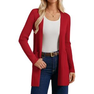 GRACE KARIN Long Sleeve Cardigan Sweaters for Women, Lightweight Long Cardigans, Open Front Dressy Casual Jacket(Red)