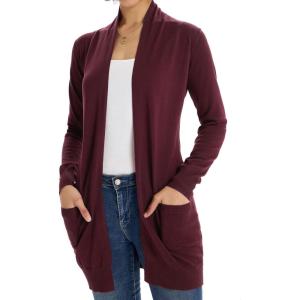 GRACE KARIN Women Lightweight Cardigan Sweaters with Pocket Long Sleeve Shrugs(Burgundy)