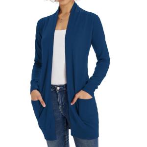 GRACE KARIN Women Lightweight Cardigan Sweaters with Pocket Long Sleeve Shrugs(Classic Blue)