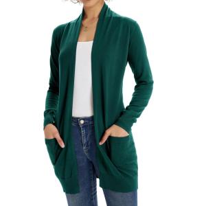 GRACE KARIN Women Lightweight Cardigan Sweaters with Pocket Long Sleeve Shrugs(Dark Blue Green)