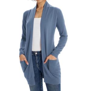 GRACE KARIN Women Lightweight Cardigan Sweaters with Pocket Long Sleeve Shrugs(Dark Gray-blue)