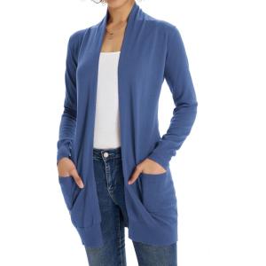 GRACE KARIN Women Lightweight Cardigan Sweaters with Pocket Long Sleeve Shrugs(Demin Blue)
