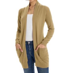 GRACE KARIN Women Lightweight Cardigan Sweaters with Pocket Long Sleeve Shrugs(Golden Apricot)