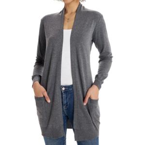 GRACE KARIN Women Lightweight Cardigan Sweaters with Pocket Long Sleeve Shrugs(Gray)