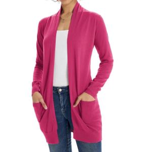 GRACE KARIN Women Lightweight Cardigan Sweaters with Pocket Long Sleeve Shrugs(Hot Pink)