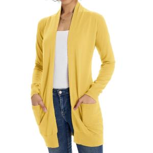 GRACE KARIN Women Lightweight Cardigan Sweaters with Pocket Long Sleeve Shrugs(Lemon Curry)