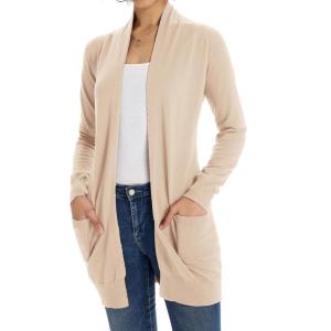GRACE KARIN Women Lightweight Cardigan Sweaters with Pocket Long Sleeve Shrugs(Light Apricot)