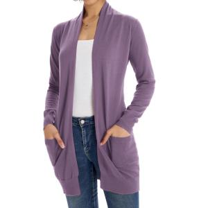 GRACE KARIN Women Lightweight Cardigan Sweaters with Pocket Long Sleeve Shrugs(Light Purple)