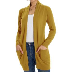 GRACE KARIN Women Lightweight Cardigan Sweaters with Pocket Long Sleeve Shrugs(Mustard)