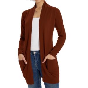 GRACE KARIN Women Lightweight Cardigan Sweaters with Pocket Long Sleeve Shrugs(Russet Brown)