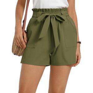 GRACE KARIN Women Summer Casual Shorts with Pockets Bowknot Tie Waist(Cl93-army Green)