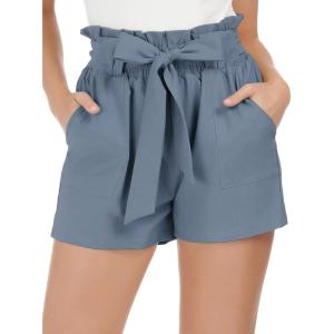 GRACE KARIN Women Summer Casual Shorts with Pockets Bowknot Tie Waist(Cl93-blue-gray)