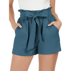 GRACE KARIN Women Summer Casual Shorts with Pockets Bowknot Tie Waist(Cl93-dark Haze Blue)