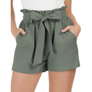 GRACE KARIN Women Summer Casual Shorts with Pockets Bowknot Tie Waist(Cl93-light Grayish Green)