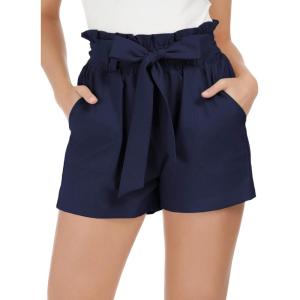 GRACE KARIN Women Summer Casual Shorts with Pockets Bowknot Tie Waist(Cl93-navy Blue)