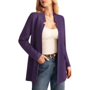 GRACE KARIN Women’s 2025 Long Sleeve Open Front Knit Cardigan Notch Collar Sweater Blazer Jacket Fall Winter Clothing(Deep Purple)