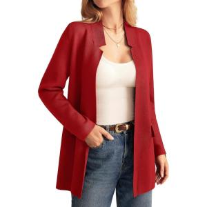 GRACE KARIN Women’s 2025 Long Sleeve Open Front Knit Cardigan Notch Collar Sweater Blazer Jacket Fall Winter Clothing(Red)
