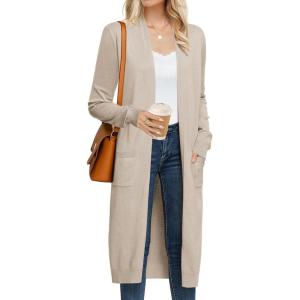 GRACE KARIN Women’s 2026 Trendy Long Cardigans Sweater Lightweight Open Front Long Sleeve Maxi Duster Coats with Pockets(Apricot)