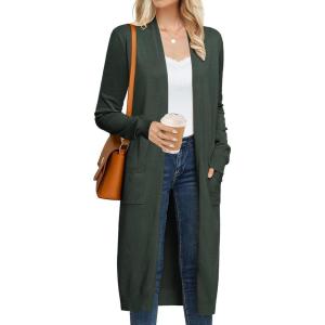 GRACE KARIN Women’s 2026 Trendy Long Cardigans Sweater Lightweight Open Front Long Sleeve Maxi Duster Coats with Pockets(Army Green)