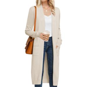 GRACE KARIN Women’s 2026 Trendy Long Cardigans Sweater Lightweight Open Front Long Sleeve Maxi Duster Coats with Pockets(Beige)