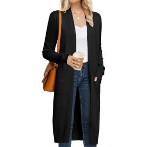 GRACE KARIN Women’s 2026 Trendy Long Cardigans Sweater Lightweight Open Front Long Sleeve Maxi Duster Coats with Pockets(Black)