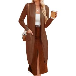 GRACE KARIN Women’s 2026 Trendy Long Cardigans Sweater Lightweight Open Front Long Sleeve Maxi Duster Coats with Pockets(Brown)