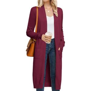GRACE KARIN Women’s 2026 Trendy Long Cardigans Sweater Lightweight Open Front Long Sleeve Maxi Duster Coats with Pockets(Burgundy)