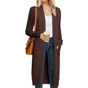 GRACE KARIN Women’s 2026 Trendy Long Cardigans Sweater Lightweight Open Front Long Sleeve Maxi Duster Coats with Pockets(Coffee Brown)