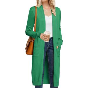 GRACE KARIN Women’s 2026 Trendy Long Cardigans Sweater Lightweight Open Front Long Sleeve Maxi Duster Coats with Pockets(Green)