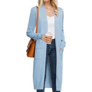GRACE KARIN Women’s 2026 Trendy Long Cardigans Sweater Lightweight Open Front Long Sleeve Maxi Duster Coats with Pockets(Light Blue)