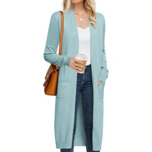 GRACE KARIN Women’s 2026 Trendy Long Cardigans Sweater Lightweight Open Front Long Sleeve Maxi Duster Coats with Pockets(Light Blue Grey)
